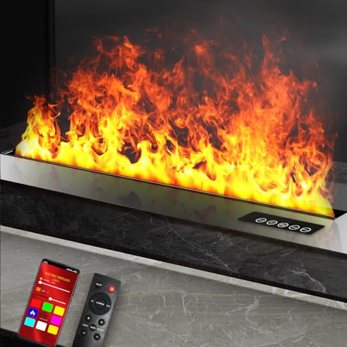 31.6" Water Vapor Fireplace Smart App Electric Fireplace 8 Colors Flame 3D Atomizing Fire Place Dimmer Electric Steam Fireplace Automatic Water Fullfill and Drainage Made with 316 Stainless Steel SUNLITUP