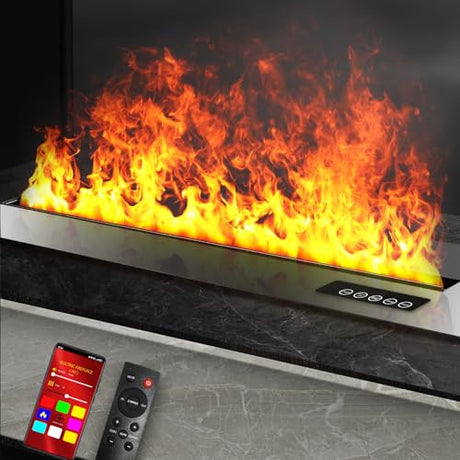 31.6" Water Vapor Fireplace Smart App Electric Fireplace 8 Colors Flame 3D Atomizing Fire Place Dimmer Electric Steam Fireplace Automatic Water Fullfill and Drainage Made with 316 Stainless Steel SUNLITUP