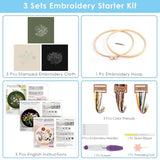 ERKOON 3 Sets Embroidery Kit, Floral Cross Stitch Set for Include Embroidery Cloth Hoops Threads for Craft Lover Hand Stitch (Plants & Flowers)