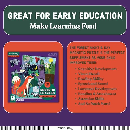 Mudpuppy Forest Night & Day - Tri Fold Magnetic Puzzles Featuring Two 20 Piece Forest Themed Artwork Mudpuppy