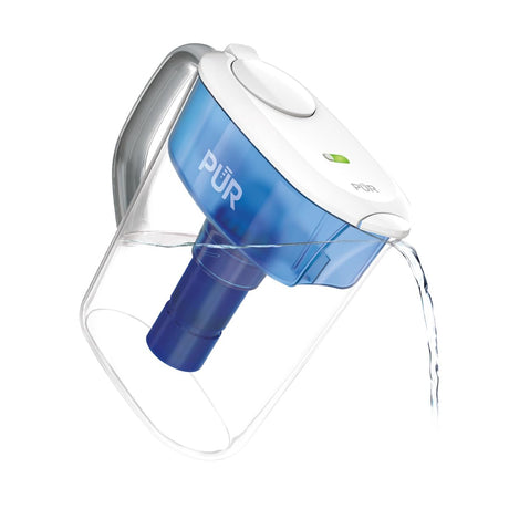 PUR PLUS 11-Cup Water Filter Pitcher with 1 Lead-Reducing PUR Plus Filter, Dishwasher Safe, Powerful Filtration, Filter Change Indicator Light, White, PPT111W PUR