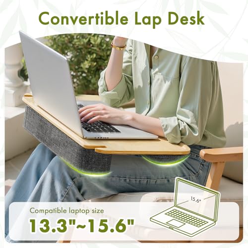Amazer Standing Desk Converter, 22 inch Bamboo Small Sit Stand Up Desk Riser with Lap Desk Computer Desktop Desk Converter for Monitor and Laptop with Keyboard Tray Amazer