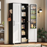 IRONCK Small Kitchen Pantry Cabinet 72" for Narrow Space, with Single Door and Adjustable Shelves, Freestanding Tall Storage Cabinet for Living Room, Bathroom, Black and White IRONCK