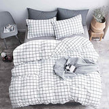 Faincy Full Comforter Set, White Black Grid Geometric Plaid Pattern Printed Reversible Comforter - Size 80 x 90 3PC Soft Microfiber Duvet Sets 2 Pillowshams Modern Bedding in a Bag for Women Men Teen Faincy