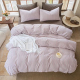 BESTDESIL Striped Duvet Cover Set 100% Washed Cotton Linen Like Soft Feelling Breathable Bedding(Dusty Purple,Full) BESTDESIL