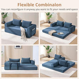 YUUIJOAA 4-in-1 Folding Convertible Sofa Bed, 78 Inch Oversized Corduroy Loveseat Sleeper with Pull Out Bed, Boneless Futon Couch for Living Room Apartment, No Assembly Needed, Blue YUUIJOAA