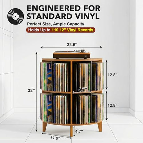 YKLYTBD Record Player Stand with Vinyl Storage, Corner Turntable Stand Holds Up to 110 Albums, 2-Tier Mid-Century Modern Media Console & End Table for Small Spaces YKLYTBD