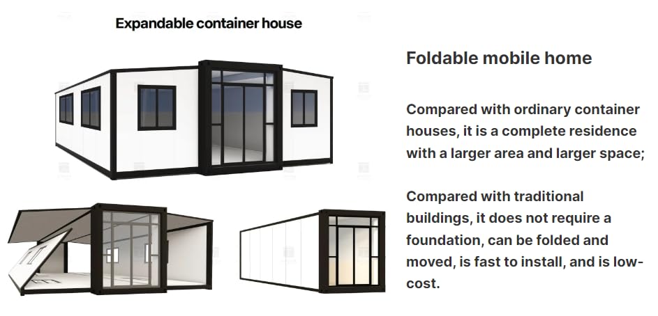 Generic Prefab Expandable Container, Folding House,(19 x 20FT) Container Guest House Building Tiny Home Modern Sturdy Portable Prefabricated Houses to Live in, white - WoodArtSupply