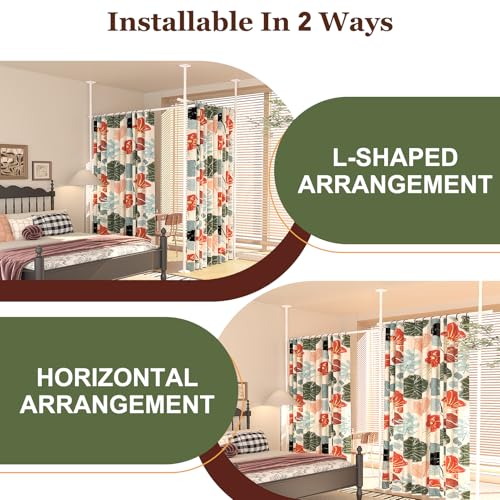 Goovilla Room Divider for Room Separation, Tension Curtain Rods No Drilling, 4-10ft(H) 28-114inch(W) Adjustable Temporary Privacy Wall Divider, Heavy Duty Freestanding Space Partition Separator, White Goovilla