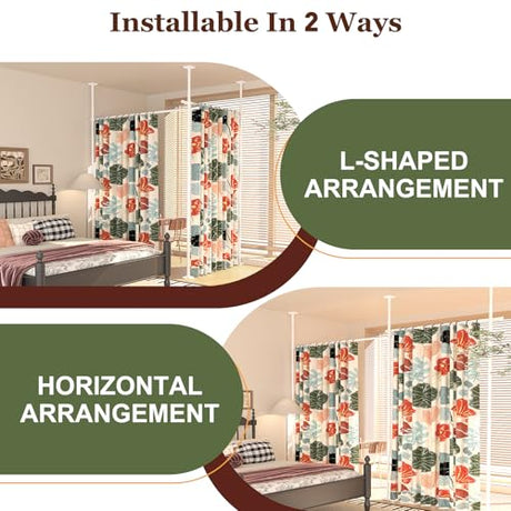 Goovilla Room Divider for Room Separation, Tension Curtain Rods No Drilling, 4-10ft(H) 28-114inch(W) Adjustable Temporary Privacy Wall Divider, Heavy Duty Freestanding Space Partition Separator, White Goovilla