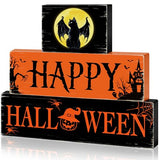 Halloween Black Cat Wooden Table Signs 3 Layered, Happy Halloween Sign Decorations, Spooky Wooden Ornaments Rustic Wooden Blocks Tabletop Decor for Home Tiered Tray Table Shelf Decor CIOEY