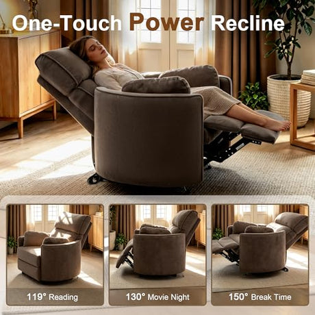 450lbs Oversized Power Recliner Chair, 53" Extra Wide Electric Recliner for Big and Tall Adults, Single Sofa with USB & Type-C Ports, Pillows, Chair for Living Room, Bedroom, Office (Brown) HORUDVEZE