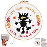 Louise Maelys Cute Cat Embroidery Kits for Beginners with Funny Animal Pattern,Adults Starter Cross Stitch Kit DIY Needlepoint Everything is Fine