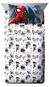Jay Franco Kids Sheet Set with Fitted, Flat Sheets & Pillow Cover - Ultra-Soft Bedding with Pillowcase for Room Decor, White - Spiderman, 4 Piece Full Jay Franco