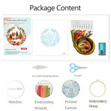Zhenqing Autumn Cottage Squirrel Embroidery Kit for Beginners - 29x29cm Printed Fabric with Hoop & Full Tools (C0058)