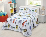 Kids Zone Collection Bedspread Set Kids/Teens Safari Animals White Quilted Bedding Set with Lion Zebra Giraffe Print Full/Queen New # Jungle Kids Zone Home Linen