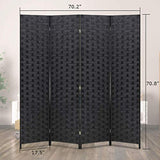 Room Dividers and Folding Privacy Screens 4 Panel 6 ft Foldable Portable Room Seperating Divider, Handwork Wood Mesh Woven Design Wall, Freestanding, Black Dkeli
