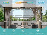 Hardtop Metal Gazebo,Heavy Duty Pergola with Mosquito Nets&Strip Lights,Galvanized Steel&Polycarbonate Roof,Sturdy Outdoor Canopies Tent,Suitable (Waterproof Fabric, 10X12 Soft Double Roof) Sannwsg