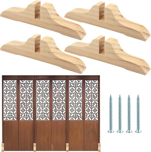 4pcs Folding Room Divider Stand,Wooden Room Divider Stand with Screws,Folding Privacy Screen Holder, Room Screen Holder Feet Partition for Hotel Home Office (Wood) YtotY