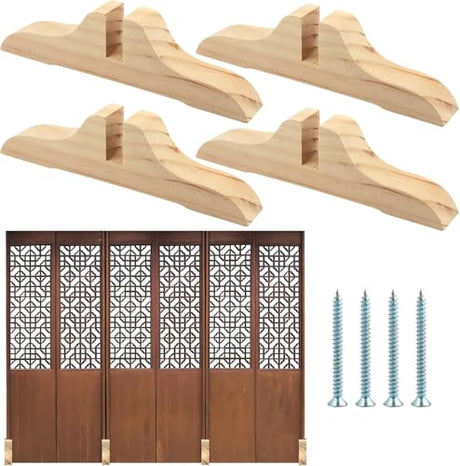4pcs Folding Room Divider Stand,Wooden Room Divider Stand with Screws,Folding Privacy Screen Holder, Room Screen Holder Feet Partition for Hotel Home Office (Wood) YtotY
