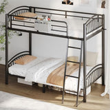 Decofy Metal Bunk Bed Twin Over Twin, Heavy Duty Industrial Bunkbeds for Teen with Bedside Caddy, Convertible Ladder & Flat Rungs, Space Saving Bunkbed Frame for Bedroom Dorm, No Box Spring Needed