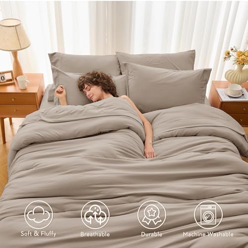 MUXHOMO 7 Pieces Queen Comforter Set, Soft Bed in a Bag Queen Size, All Season Bedding Set with Comforter, Flat Sheet, Fitted Sheet, Pillowcases & Shams, Linen MUXHOMO