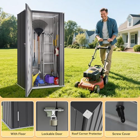 Greesum Outdoor Metal Storage Cabinet, 55'' Lockable Tall Shed, Vertical Tool Organizer Without Shelves for Garage, Patio, Backyard, Home & Lawn, Black Greesum