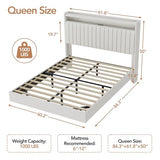 GarveeHome Queen Floating Bed Frame with RGB LED Lights & Charging Station, Upholstered Platform Bed Frame wth Storage Headboard, 50" Tall Headboard Bed Frame Queen Size No Box Spring Needed, White GarveeHome