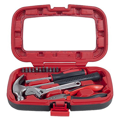 15-Piece Tool Set - Household Tool Kit with Hammer, Multi-Bit Screwdriver Set, Pliers, Wrench- Tools and Equipment for DIY Projects by Stalwart (Red) - WoodArtSupply