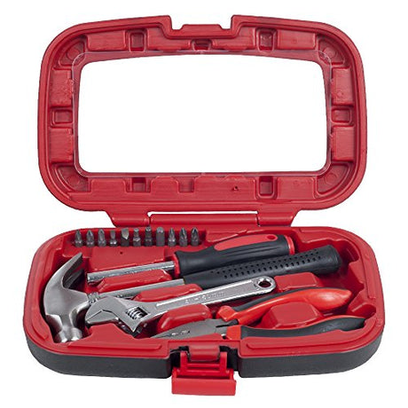 15-Piece Tool Set - Household Tool Kit with Hammer, Multi-Bit Screwdriver Set, Pliers, Wrench- Tools and Equipment for DIY Projects by Stalwart (Red) Stalwart