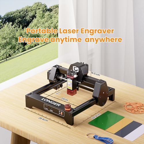 LONGER Ray5 mini Laser Engraver, 12000mm/min High-Speed Cutter for Wood, Metal, Acrylic, Leather, DIY CNC, 140x130mm Engraving Area, WiFi, Emergency Stop Safety (2.5W)，Laser Class2 Longer