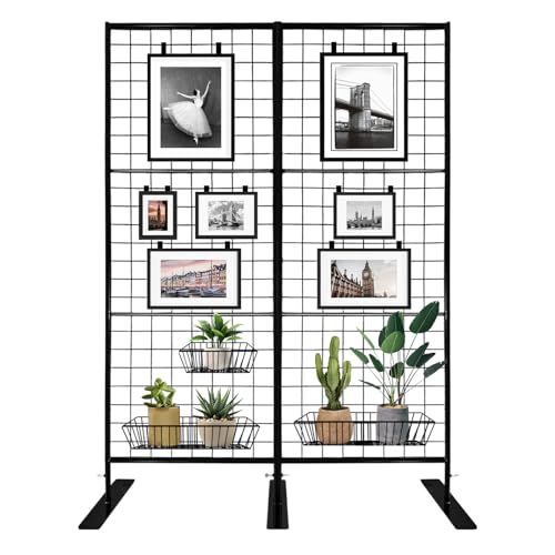 Room Divider Freestanding Gridwall, 2 Panel Folding Display Board Organizer with Base Feet, Privacy Screens Portable Freestanding Display Board Wire for Craft Shows Events Retail NEESEEYEE