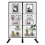 Room Divider Freestanding Gridwall, 2 Panel Folding Display Board Organizer with Base Feet, Privacy Screens Portable Freestanding Display Board Wire for Craft Shows Events Retail NEESEEYEE