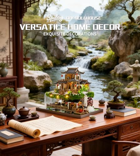 Spilay DIY Miniature House Kit, Fairyland Miniature Dollhouse Kit with Music Box, Mini House Building Kit Book Nook for Adult, Creative Bookshelf Decoration & Unique Gift