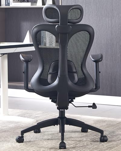 amseatec Ergonomic Office Desk Chair, Comfortable Computer Gaming Chair, Breathable Mesh Back & Seat, Adjustable Armrest & Headrest, Lumbar Support, Butterfly Design for Home Office (Black) amseatec