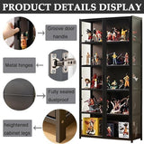 Curio Display Cabinet, 5 Tier Storage Shelves with Acrylic Glass Door, Transparent Bamboo Display Case for Figures, Display Shelves for Collectibles & Kids Bookcase for Home (Black Double Door) iusyugh