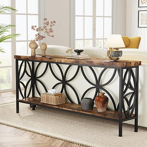 Tribesigns 70.9-Inch Narrow Sofa Table, Industrial Long Sofa Table Behind Couch, Entry Console Table with Storage for Entryway, Living Room, Foyer, Unique Design, Rustic Brown - WoodArtSupply