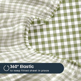 Wake In Cloud - Gingham Bed Sheets, 4-Piece Sheet Set, Plaid Checkered Check Pattern Printed Cute Preppy College Dorm Bedding, Deep Pocket, Moss Green, Full Size Wake In Cloud