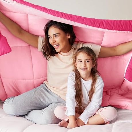 Exclusivo Mezcla Lightweight Reversible Twin Size Comforter Set, Down Alternative Comforter with 1 Pillow Sham, Twin Size Bedding Set for All Seasons, Hot Pink/Bright Pink Exclusivo Mezcla