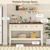 IDEALHOUSE 47in Long Console Table, Farmhouse Narrow Entryway Sofa Table with Drawers and Bottom Shel for Living Room Entrance Foyer, Rustic White IDEALHOUSE