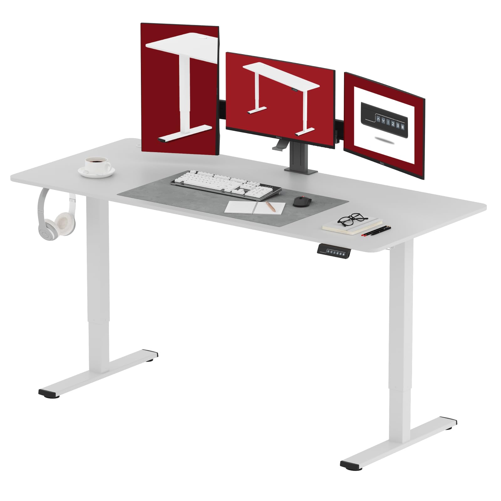 SANODESK Electric Standing Desk 71x32 Inch Height Adjustable Stand Up Desk Home Office Computer Workstation Sit Stand Home Office Desk with Splice Board (White Frame + White Top) - WoodArtSupply