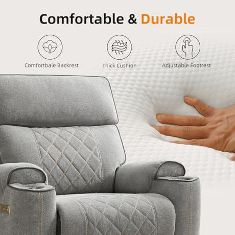 EBELLO Power Recliner Chair, Electric Fabric Reclining Sofa with Cup Holders, USB Type-C Charging Ports, for Small Living Room, Bedroom and Meeting Room, Grey EBELLO