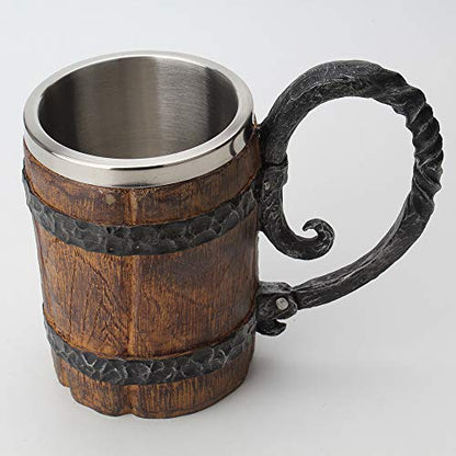 550ML Viking Beer Mug, Stainless, Whiskey Barrel Cup ,Viking wood style Beer mug ,Wooden Gift Antique Men's Barrel Capacity - WoodArtSupply