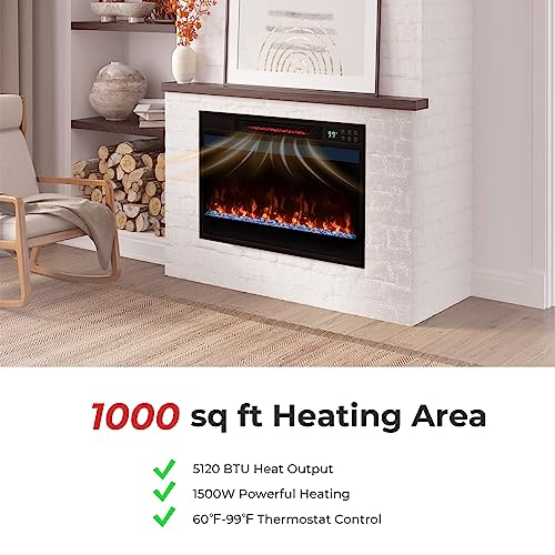 Tangkula 23-Inch Infrared Quartz Electric Fireplace Insert with Remote Control, 1500W Recessed Fireplace Heater with Thermostat, Overheat Protection, 8H Timer, 6 Flame Settings, 5 Flame Brightness Tangkula