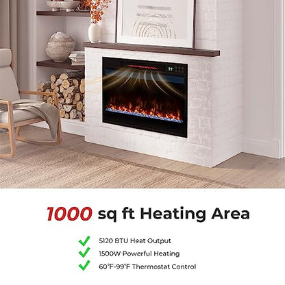 Tangkula 23-Inch Infrared Quartz Electric Fireplace Insert with Remote Control, 1500W Recessed Fireplace Heater with Thermostat, Overheat Protection, 8H Timer, 6 Flame Settings, 5 Flame Brightness