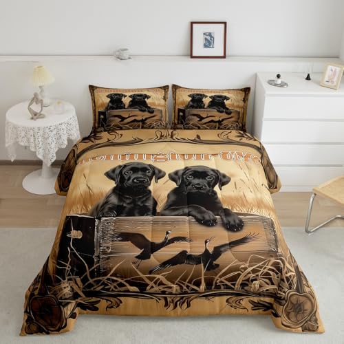 Feelyou Duck Hunting Bedding Black Dog Hunter Comforter Set King Size for Kids Boys Girls Wild Animal Mallard Duck Print Duvet Set Hunting Farmhouse Theme Quilts Wildlife Flying Duck Bedding 2 Pcs Feelyou