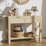 YUUIJOAA Boho Chic Console Table with 2 Rattan Drawers and Open Shelf Storage, Narrow Farmhouse Sofa Table for Small Space Entryway, Living Room,Hallway,Natural YUUIJOAA