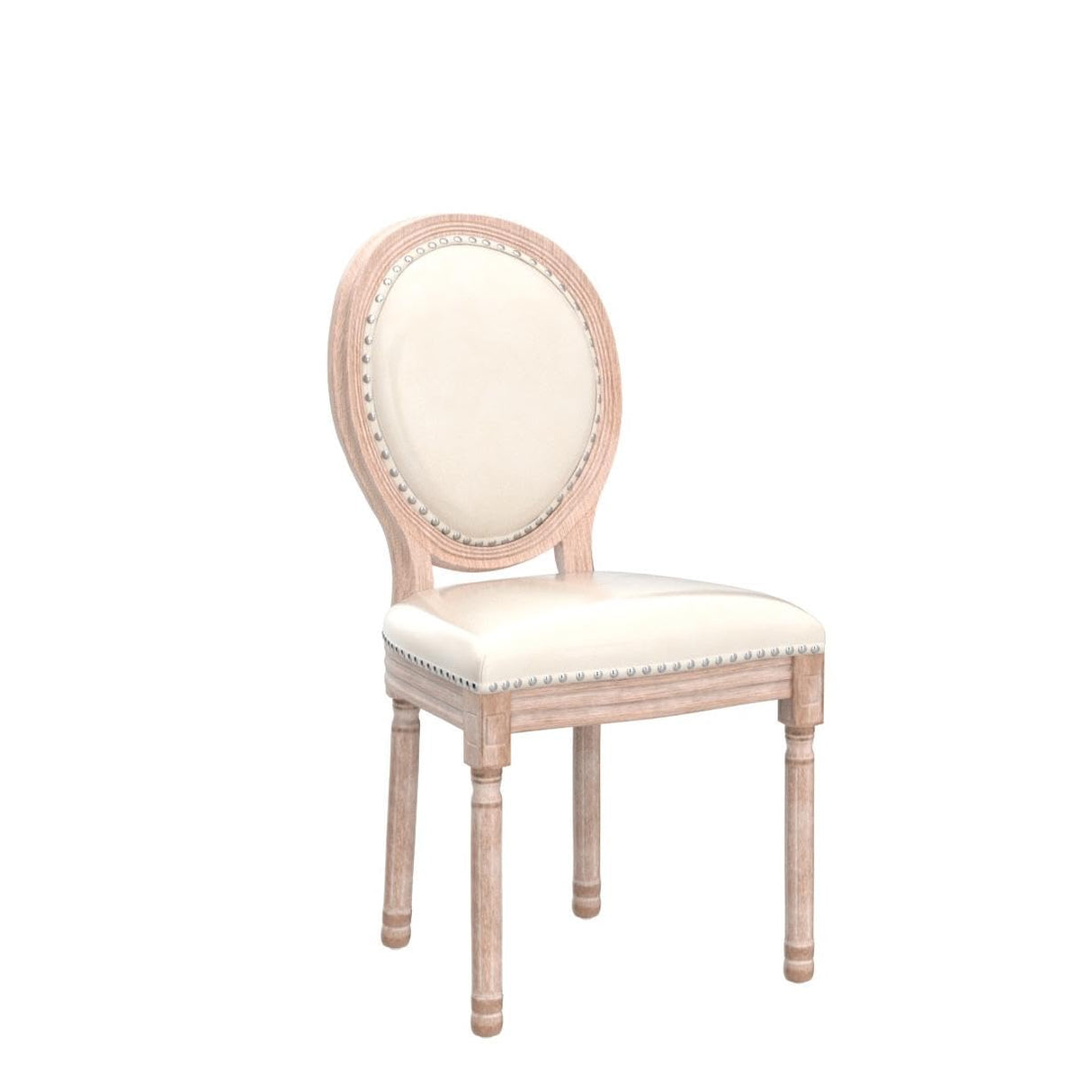 Nrizc French Country Dining Chairs Set of 4, Leather Farmhouse Dining Room Chairs with Round Back, Solid Wood Legs, Oval Side Chairs for Kitchen/Bedroom/Dining Room Nrizc