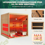 BNEHS Infrared Sauna,2 Person Luxurious Indoor Sauna with Recliner, Wooden Sauna with 7-Color Starry Ceiling,9 Heating Tubes,5 Carbon Panels,2-in-1 Door Handle,Himalayan Salt Brick,220V BNEHS