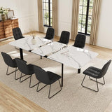 Extendable Dining Table Set for 6-8 People, 63 to 78.7 Inch MDF Kitchen Table with 8 Faux Leather Dining Chairs, Space-Saving for Dining Room, Breakfast Nook (White Table & 8 Black U-Shaped Chairs) HIPIHOM